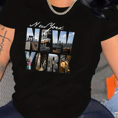 1976 York Letter Print Graphic T Shirt Summer Tee Women's Top