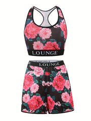 Floral Print Tank Top & Shorts Underwear Set