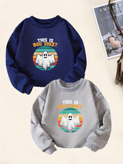 2pcs Halloween Boo Print Boys Pullover Sweatshirt Crew Neck Tops Kids Clothing
