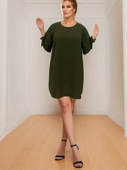 Women's Tie Short Sleeve Knee Length Dress