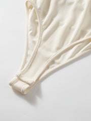 Solid Button V Neck Tie Bodysuit Sexy Short Sleeve Backless Bodysuit