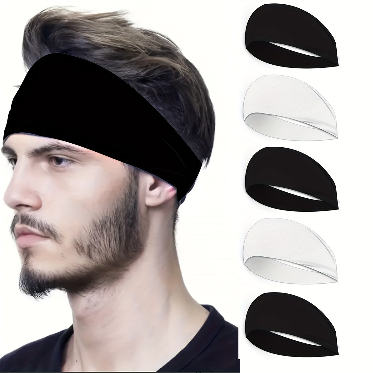 5pcs Men's Sports Headband Sweat Absorbent for Running Fitness Yoga