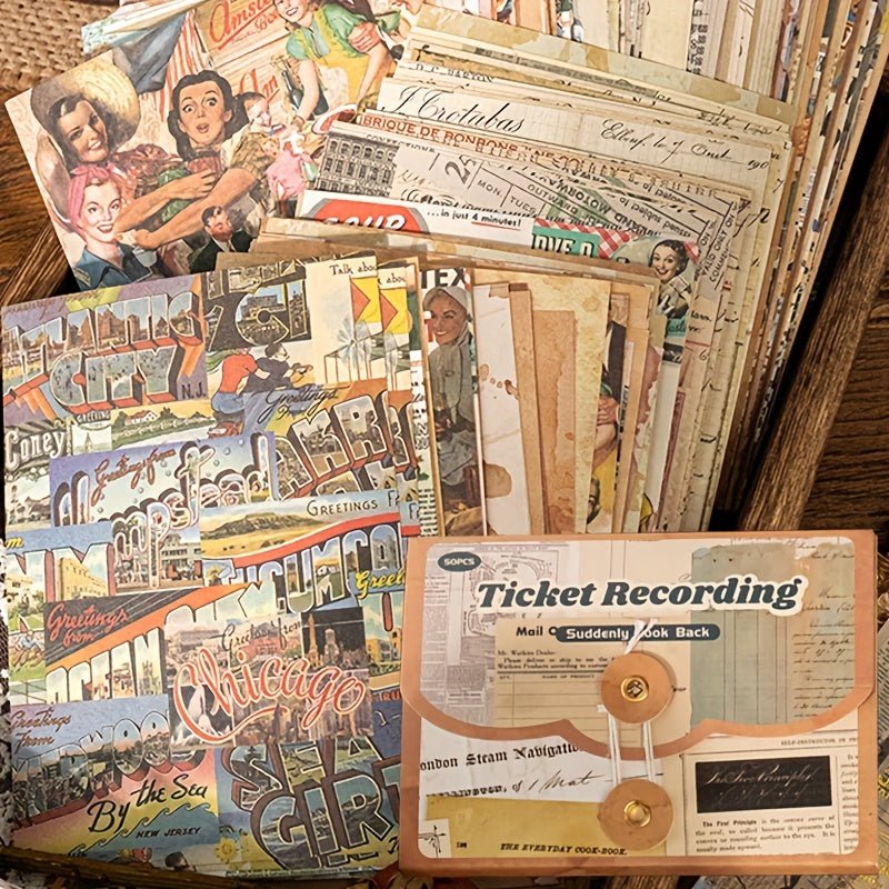 50pcs Vintage Ephemera Bundle Junk Journal Kit Scrapbook Supplies Paper