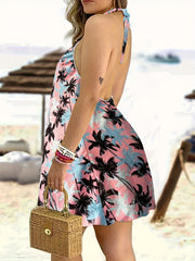 Coconut Tree Print Halter Neck Nightgown