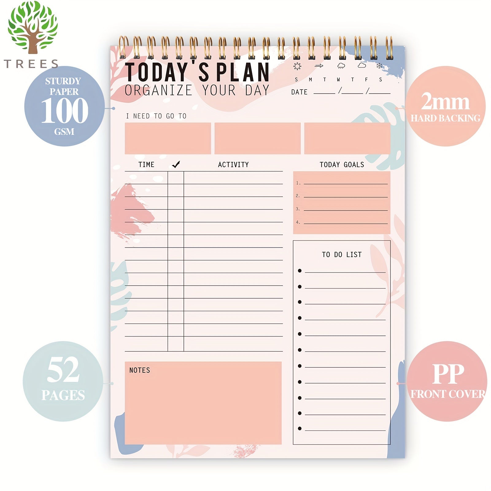 Trees Daily To Do List Planner Checklist Undated Daily Schedule Agenda