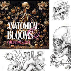 Deluxe Anatomy Floral Coloring Book 24 Pages 20x20 Intricate Flower and Skeleton