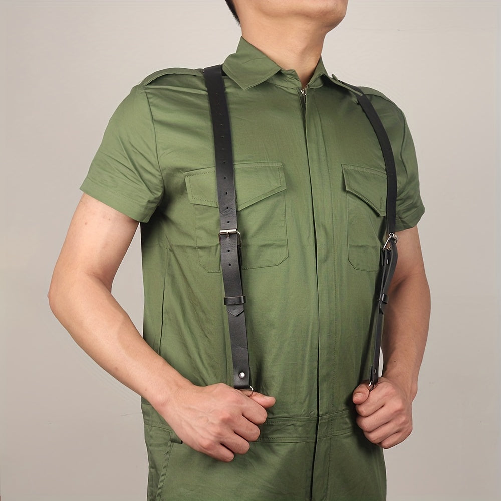 Men's Adjustable PU Leather Suspenders Belt