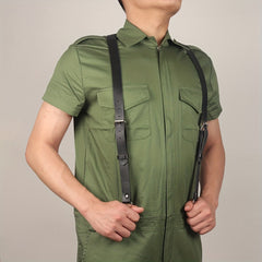 Men's Adjustable PU Leather Suspenders Belt