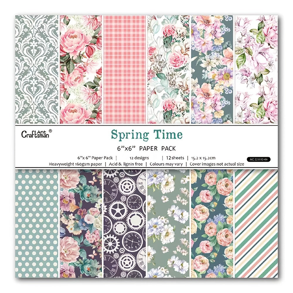 12pcs Flower Retro Pattern DIY Scrapbook Background Paper