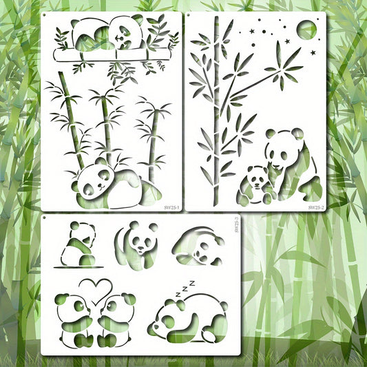 3pcs A4 Size Panda Mother Bamboo Stencils Wood Carving Scrapbooki