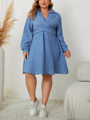 Solid Lantern Sleeve Dress with Cross Tie Back
