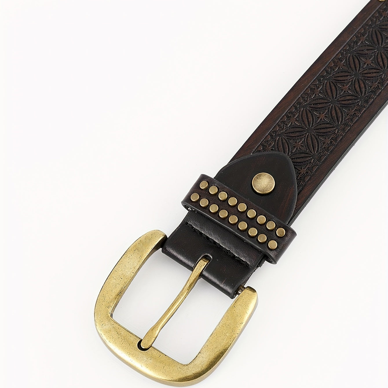Men's Vintage Floral Rivet Studded Leather Belt