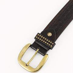 Men's Vintage Floral Rivet Studded Leather Belt