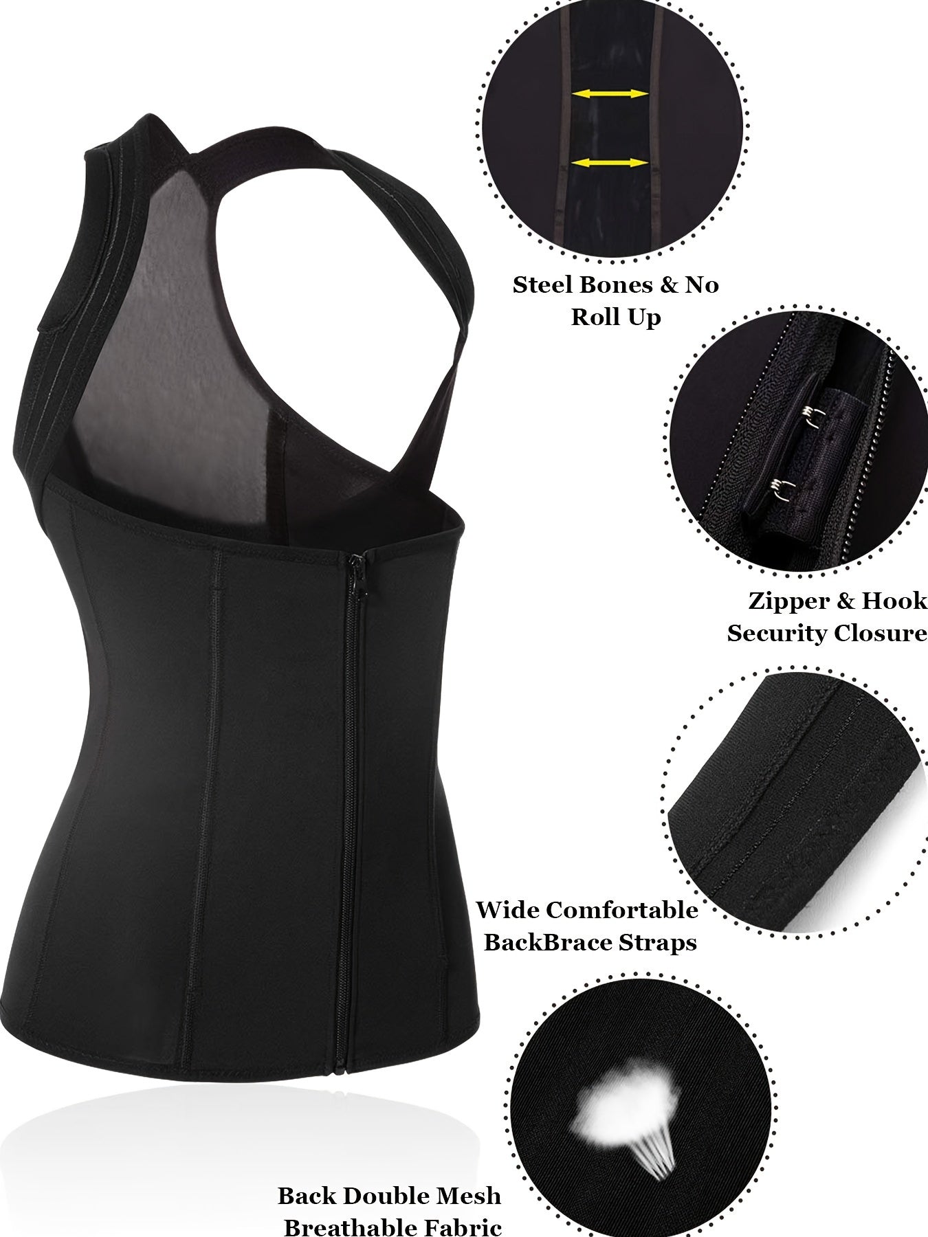 Tummy Control Body Shaper Tank Top Zipper Front Sleeveless