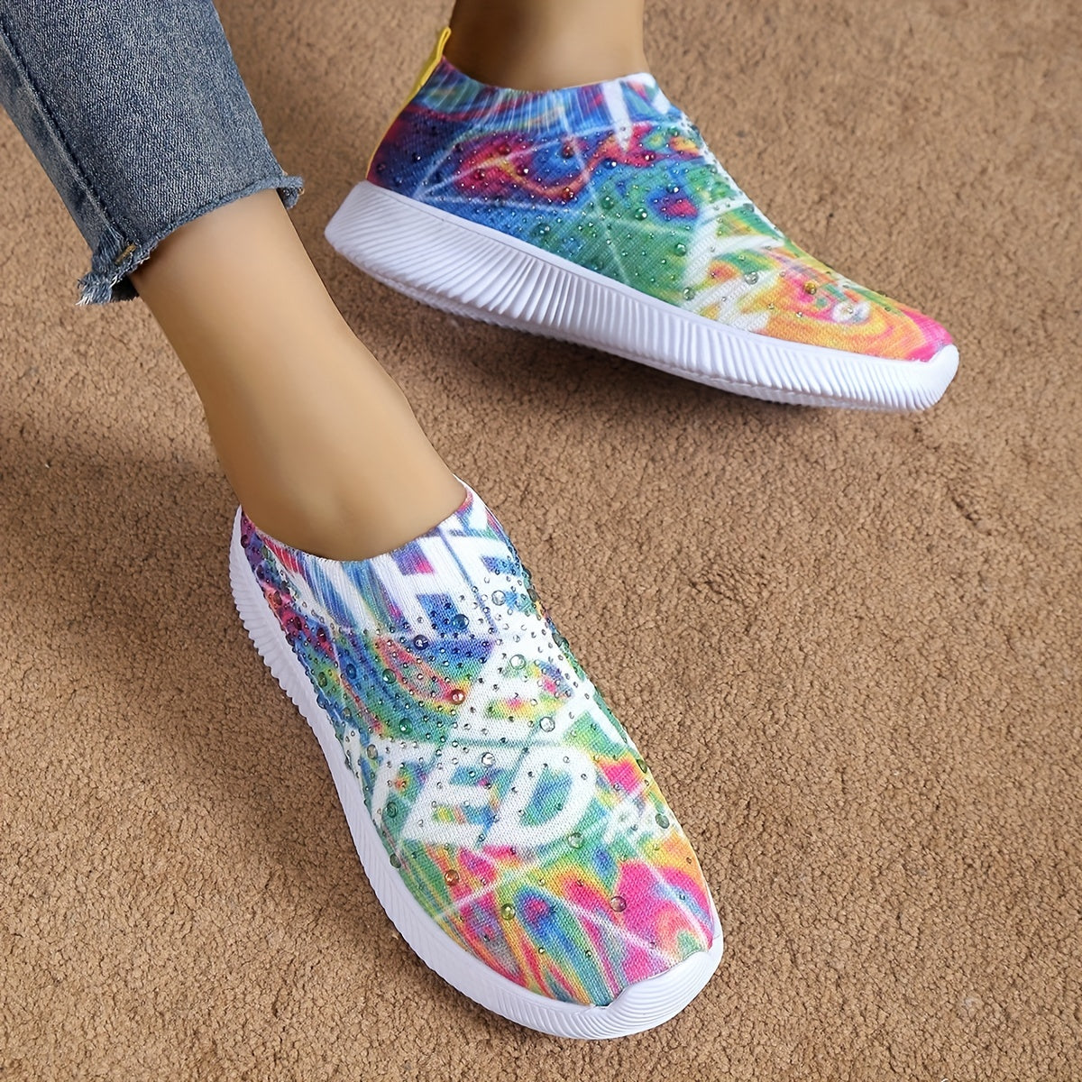 Rhinestone Decor Flat Slip On Casual Skate Shoes Women's Footwear