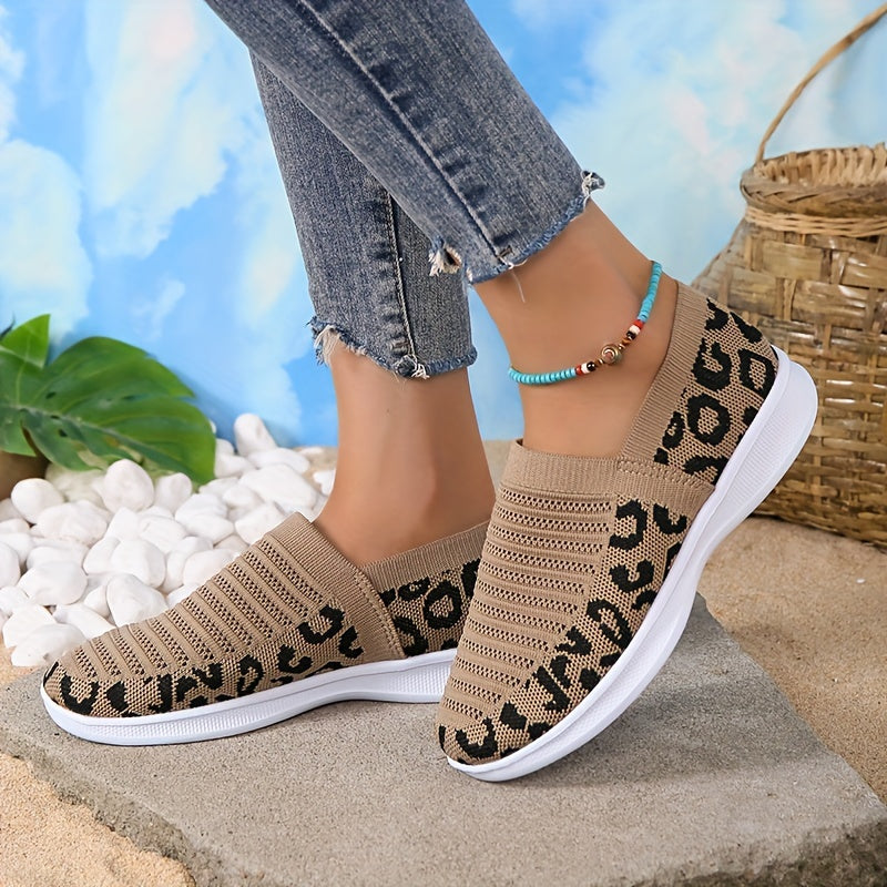 Leopard Print Slip-On Sneakers Lightweight Walking Shoes