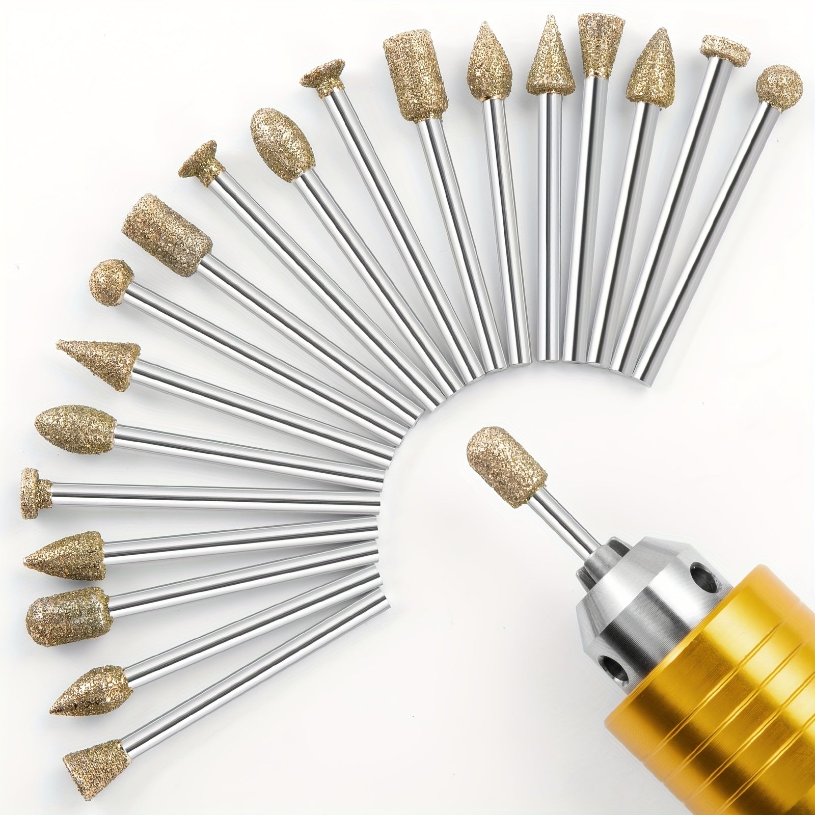 20pc Diamond Grinding Burr Drill Bit Set Stone Carving Accessories