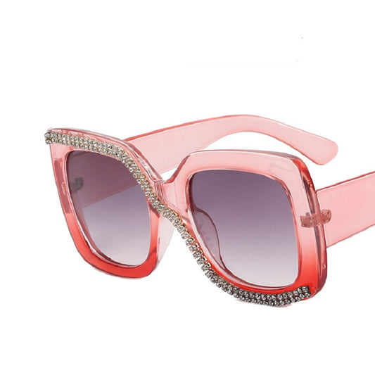 Oversized Square Frame Sunglasses with Rhinestone Decor