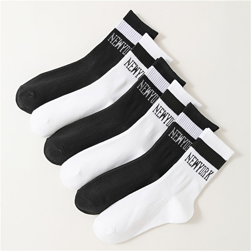 6 Pairs Letter Print Comfy Mid Tube Socks Women's Stockings