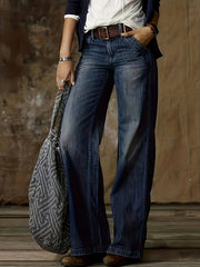 Loose Fit Straight Jeans Slash Pockets Baggy Denim Pants