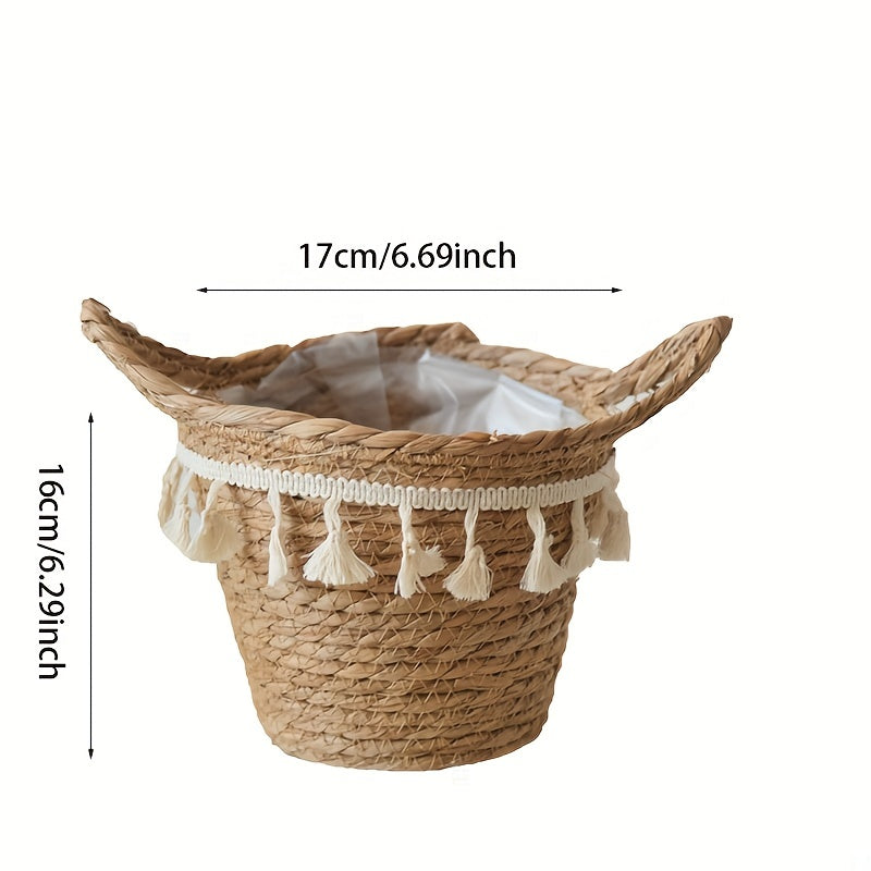 Tassel Style Woven Straw Storage Basket Flower Basket