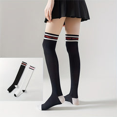 Heart Print Striped Calf Socks Women's Stocking