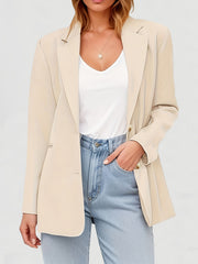 Button Front Notched Collar Blazer Long Sleeve Women's Clothing
