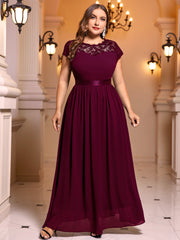 Contrast Lace Cap Sleeve Bridesmaid Dress