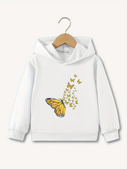 Girls' Butterfly Pattern Casual Hooded Sweatshirt