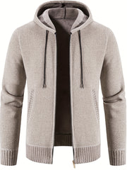 Men's Hooded Fleece Jacket Zip Up Knitted Cardigan