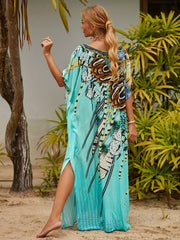 Boho Cover Up Women's Plus Animal Print Bat Sleeve V Neck