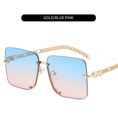 Multicolor Metal Chain Sunglasses with Zipper Case