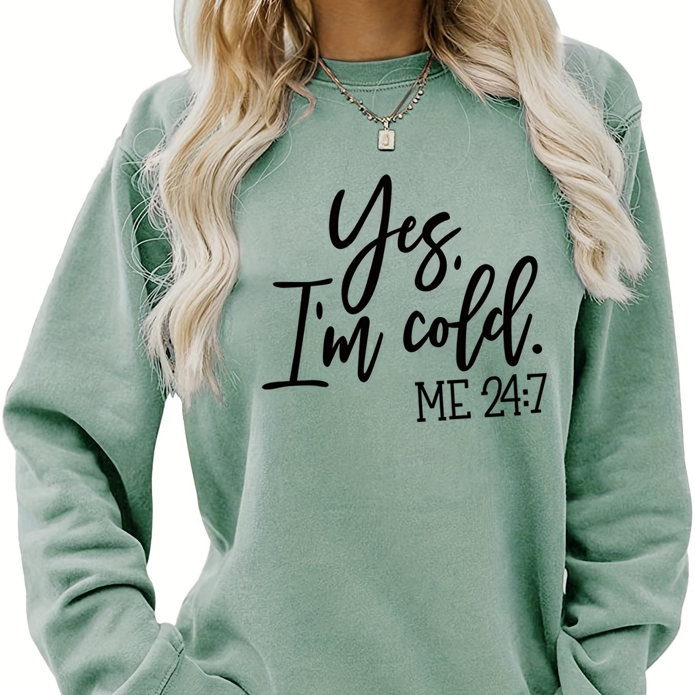 Cold Print Sweatshirt Long Sleeve Casual Crew Neck Fall Winter Women's Clothing