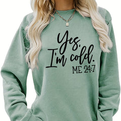Cold Print Sweatshirt Long Sleeve Casual Crew Neck Fall Winter Women's Clothing