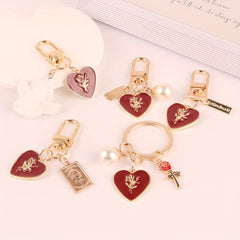 Rose Flower Tassel Keychain Purse Bag Car Charm Pendant Gift