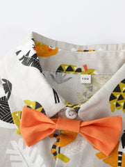 Boys Casual Outfit Animals Graphic Print Shirt&Shorts Set