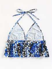 Leopard Print Halter Top Sexy Backless Lace Up All match Top Women's Lingerie