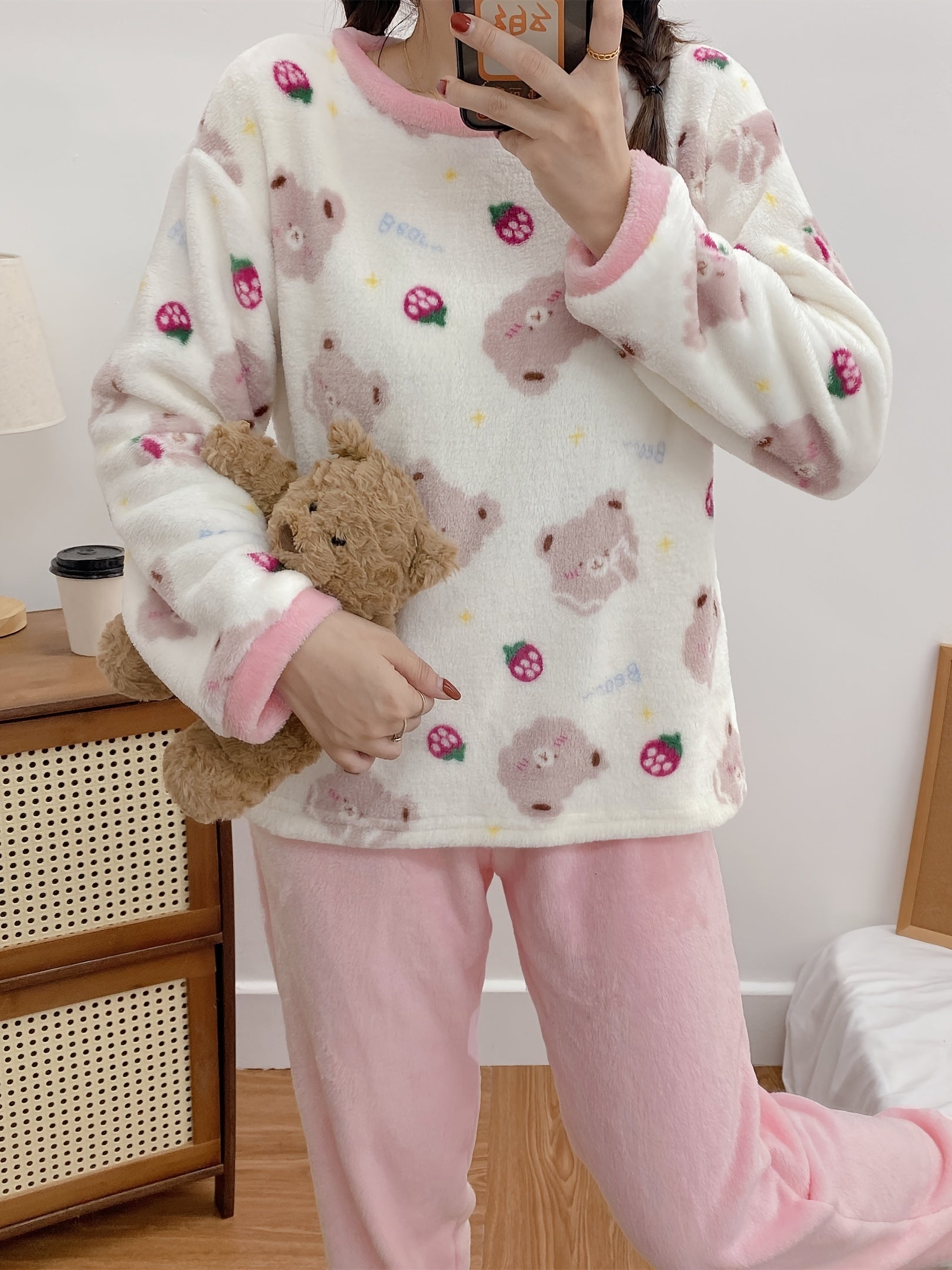 Teddy Bear Thermal Loungewear Long Sleeve Pajama Set