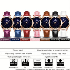 WISHDOIT Women's Watch Waterproof Stainless Steel Business Starry Sky Dial Watch