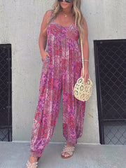 Boho Plus Size V Neck Cami Jumpsuit