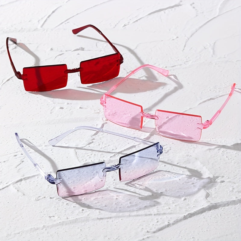 Rectangle Rimless Sunglasses Y2K Candy Summer Decorative Shades UV400