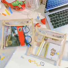 PVC Snap Button Storage Bag Waterproof Makeup Stationery Organizer