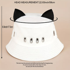 Y2K Hollow Cat Ears Bucket Hat Hip Hop Hot Sun Beach Hats