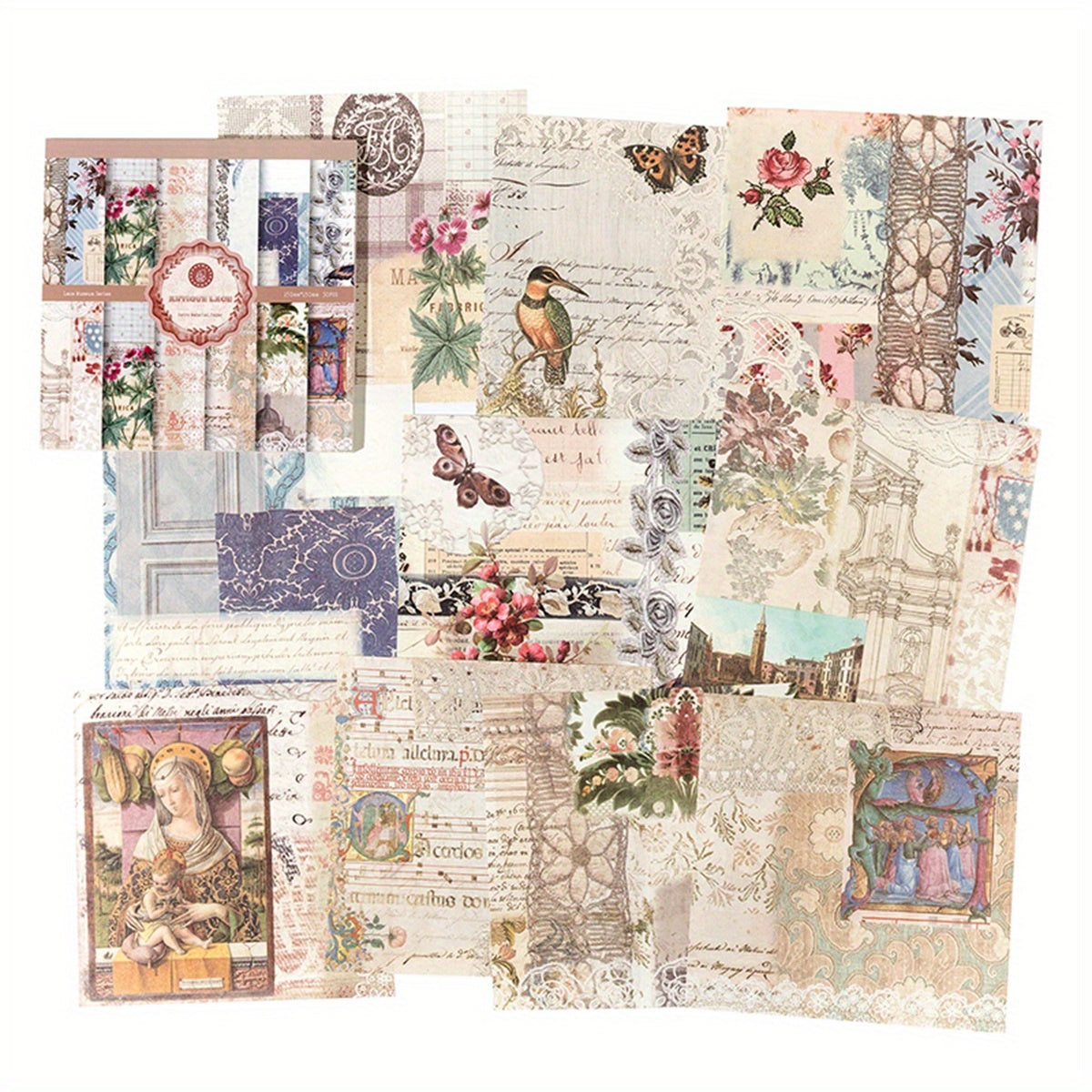 30pcs European Style Retro Floral Hand Account Decorative Collage Paper Book