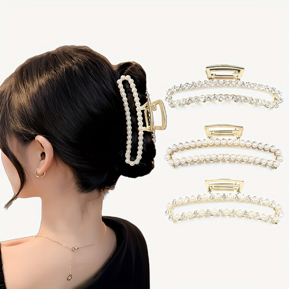 3pcs Pearl Rhinestone Claw Clips Hair Accessories for Girls