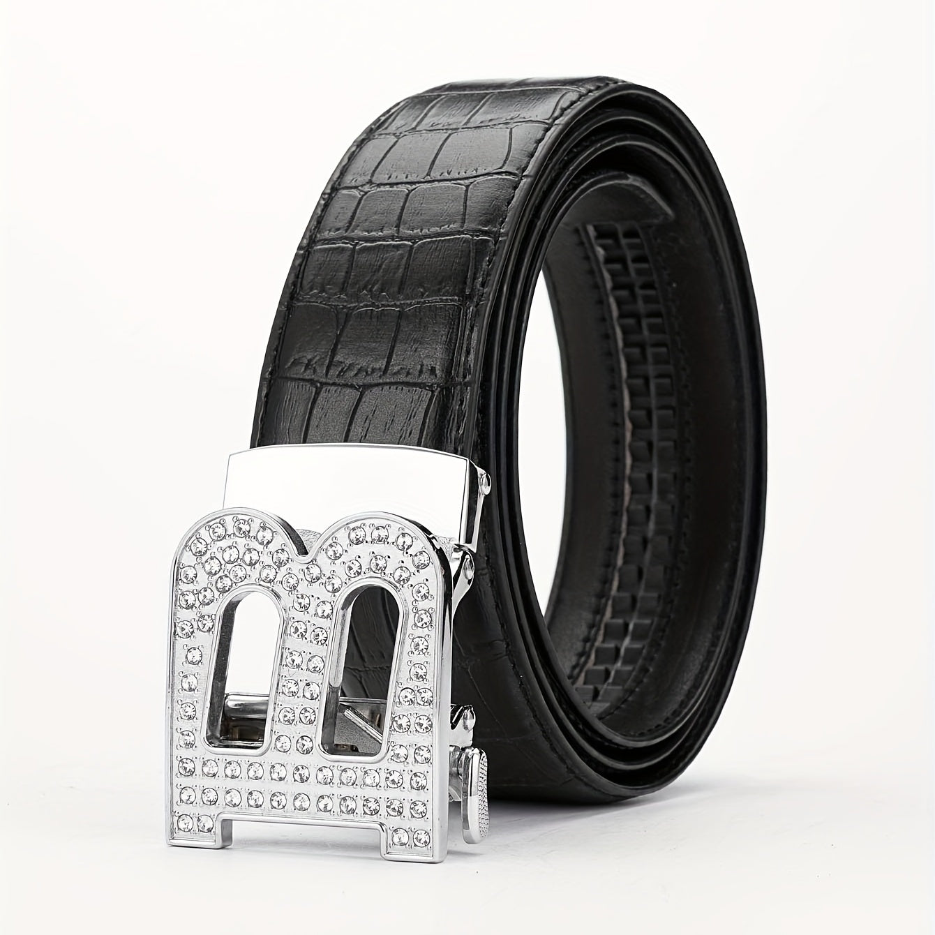 Faux Diamond Large B Letter Buckle PU Leather Belt for Men