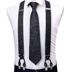 Barry Wang Mens Suspender Tie Set Y type Floral Paisley Silk Necktie Wedding