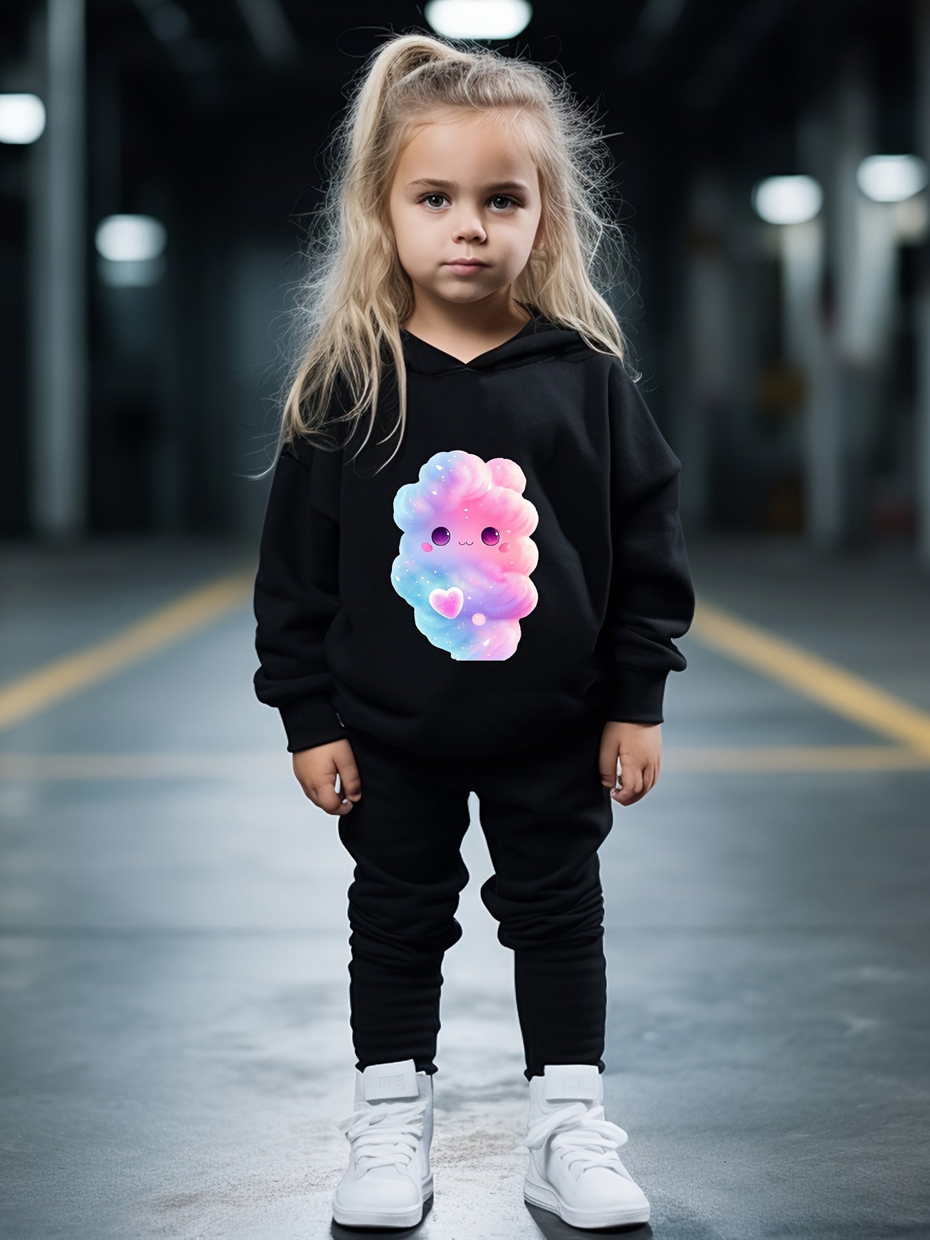 Cartoon Cloud Print Hoodies Pants Set Kids Spring Fall Sports Gift