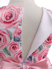 Girls Sleeveless Flowers Graphic Princess Dress Gown Piano Performance Dress