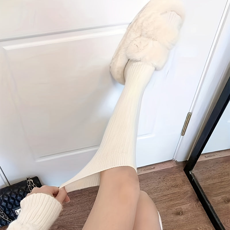 Solid Calf Socks Warm Knee High Socks Women's Stockings